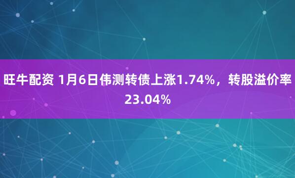 旺牛配资 1月6日伟测转债上涨1.74%，转股溢价率23.04%